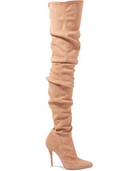 Balmain Stretch Suede Over The Knee Boots Beige