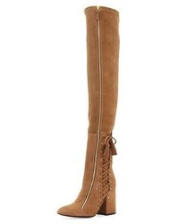Laurence Dacade Suede Laced Side Over The Knee Boot Beige