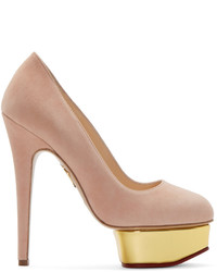 Charlotte Olympia Blush Suede Platform Dolly Pumps