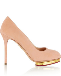 Charlotte Olympia Dotty Suede Pumps Blush