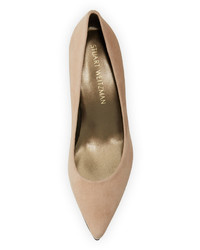 Stuart Weitzman Poco Suede Kitten Heel Pump Cashew