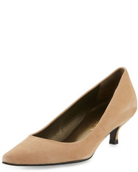 Stuart Weitzman Poco Suede Kitten Heel Pump Cashew