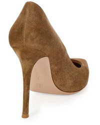Gianvito Rossi Suede Point Toe 105mm Pump Bisque