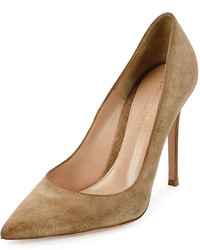 Gianvito Rossi Suede Point Toe 105mm Pump Bisque