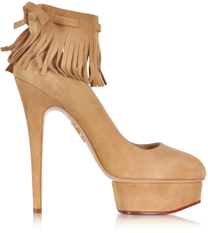 Charlotte Olympia Sundance Dolly Wheat Suede Fringe Platform