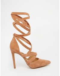 Aldo Unelilian Camel Suede Strap Heeled Shoes