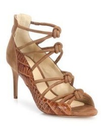 Alexandre Birman Crocodile Knotted Suede Cage Sandals