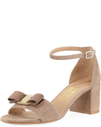 Salvatore Ferragamo Gavina Bow Suede City Sandal Nude