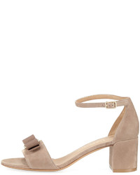 Salvatore Ferragamo Gavina Bow Suede City Sandal Nude