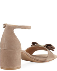 Salvatore Ferragamo Gavina Bow Suede City Sandal Nude