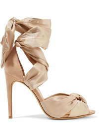 Alexandre Birman Katherine Lace Up Silk Satin And Suede Sandals Taupe