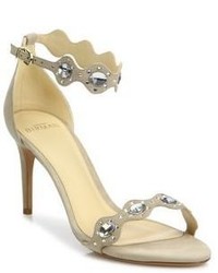 Alexandre Birman Manndy Scalloped Suede Crystal Ankle Strap Sandals