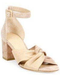 Diane von Furstenberg Pasadena Leather Suede Block Heel Sandals