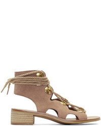 See by Chloe See By Chlo Beige Suede Lace Up Sandals