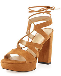 Stuart Weitzman Tiegirlbingo Suede Platform Sandal Camel