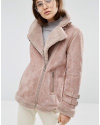 Asos Suede Aviator Jacket With Faux Shearling