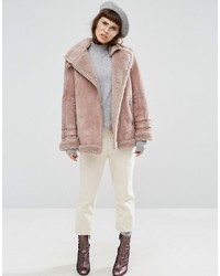 Asos Suede Aviator Jacket With Faux Shearling