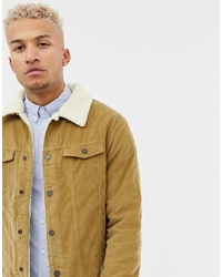 Pull&Bear Borg Lined Cord Jacket In Tan