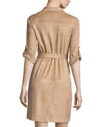 Neiman Marcus 34 Sleeve Faux Suede Dress Warm Sand