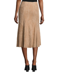 Lafayette 148 New York Aria Suede Godet Midi Skirt Teak