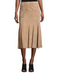 Lafayette 148 New York Aria Suede Godet Midi Skirt Teak