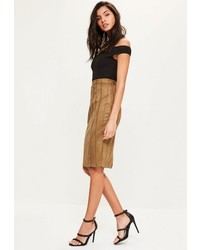 Missguided Tan Faux Suede Stitch Detail Midi Skirt