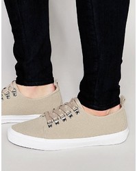 Asos Lace Up Sneakers With Hiker Detailing In Stone Faux Suede