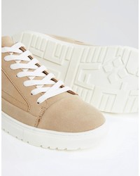 Asos Brand Sneakers In Stone Faux Suede With Snakeskin Effect