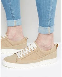 Asos Brand Sneakers In Stone Faux Suede With Snakeskin Effect