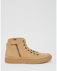 Asos Brand Sneakers In Tan Faux Suede With Toe Cap