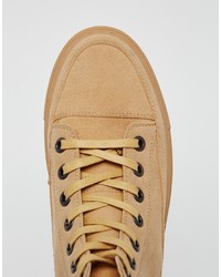 Asos Brand Sneakers In Tan Faux Suede With Toe Cap
