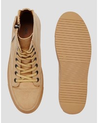 Asos Brand Sneakers In Tan Faux Suede With Toe Cap