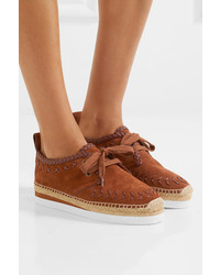 See by Chloe See By Chlo Leather Trimmed Suede Espadrille Platform Sneakers Camel