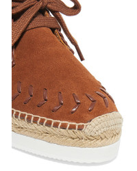 See by Chloe See By Chlo Leather Trimmed Suede Espadrille Platform Sneakers Camel