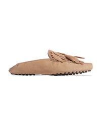Tod's Gommino Embellished Fringed Suede Slippers