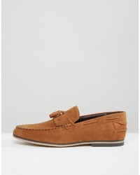 Asos Tassel Loafers In Tan Faux Suede With Fringe