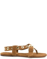 Tan Suede Thong Sandals