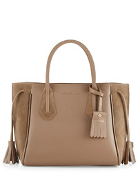 Longchamp Penelope Small Leather Suede Tote Bag Taupe