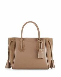 Longchamp Penelope Small Leather Suede Tote Bag Taupe
