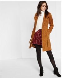 Express Tan Genuine Suede Trench Coat