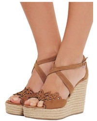 Tabitha Simmons Clem Cutout Suede Espadrille Wedge Sandals Light Brown