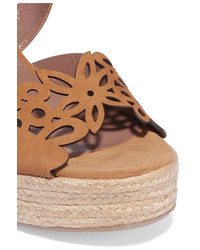 Tabitha Simmons Clem Cutout Suede Espadrille Wedge Sandals Light Brown
