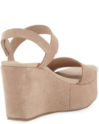 Pedro Garcia Dulce Suede Wedge Sandal Beige