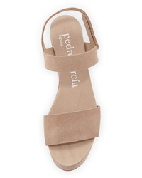 Pedro Garcia Dulce Suede Wedge Sandal Beige