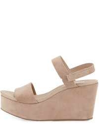 Pedro Garcia Dulce Suede Wedge Sandal Beige