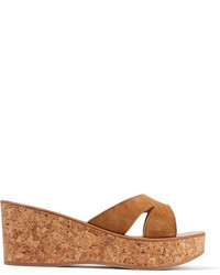 K Jacques St Tropez Kobe Suede And Cork Wedge Sandals Tan