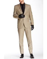 Ben Sherman Kings Fit Tan Solid Peak Lapel Two Button Wool Suit