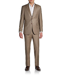 Saks Fifth Avenue BLACK Slim Fit Sharkskin Wool Two Button Suit