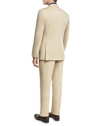 Canali Solid Stretch Cotton Two Piece Suit Khaki