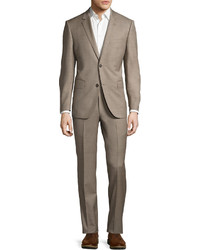 Neiman Marcus Two Button Sharkskin Two Piece Suit Tan